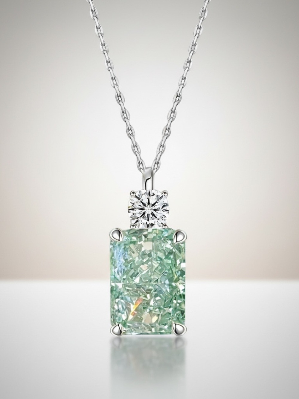 Mint Green Rectangular Gemstone Pendant Necklace